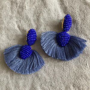 Stella & Dot Blue Beaded Tassel Earrings